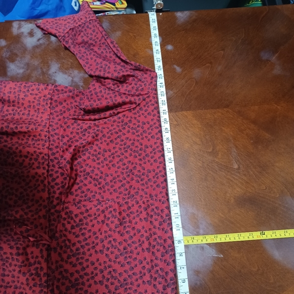 Red Alfred Sung XXL Blouse with leaf pattern - Picture 6 of 7